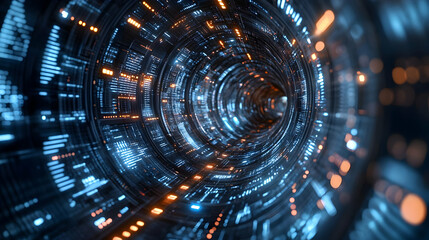 Abstract 3D Background: Futuristic Tunnel with Glowing Lights
