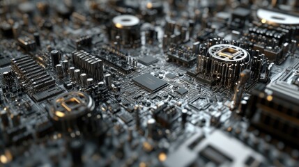 Poster - Detailed Close-Up of a Circuit Board with Microchips