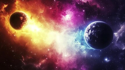 Wall Mural - Star and planet in the galaxy with rainbow colors video footage for background.