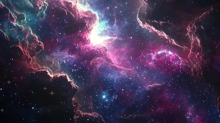 Wall Mural - Star and planet in the galaxy with rainbow colors video footage for background.