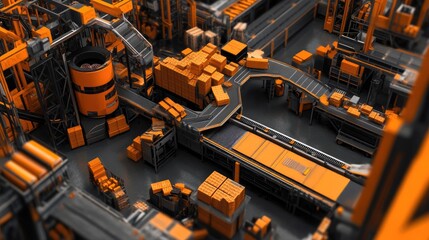 Poster - Industrial Warehouse with Orange Storage Solutions