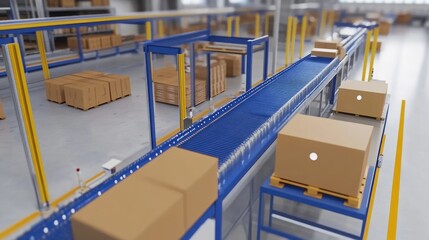 Poster - Modern Warehouse with Conveyor Belt System