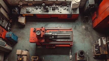 Poster - Industrial Workshop with Machinery and Tools