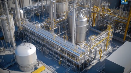 Poster - Industrial Facility Overview with Pipes and Equipment