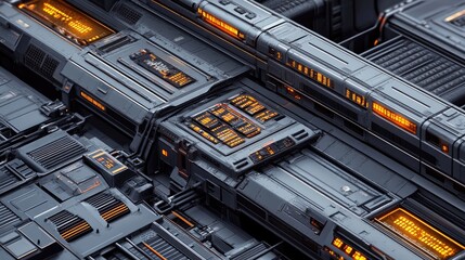 Poster - Futuristic Dark Control Panel with Glowing Displays