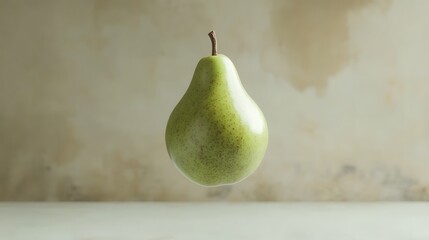 Poster - A green pear floating in mid-air, with a smooth, glossy surface and small brown specks that enhance its natural look, 4k resolution, plain background, no background, no shadow