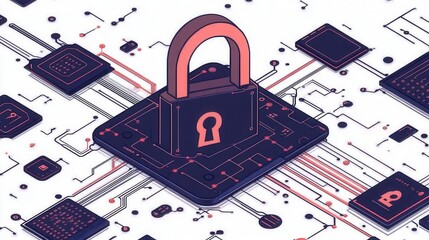 open digital lock icon with intricate coding patterns surrounding it, set against a clean white background, representing the concept of cybersecurity and data protection in a modern digital world
