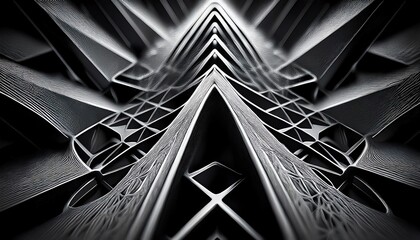 Poster - A striking abstract pattern with geometric shapes, showcasing intricate textures in a monochrome palette of black and gray.
