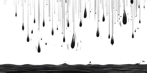 Wall Mural - Abstract Black Falling Shapes with Wave Base on white and transparent background. PNG