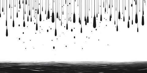 Wall Mural - Abstract Black Falling Shapes with Wave Base on white and transparent background. PNG