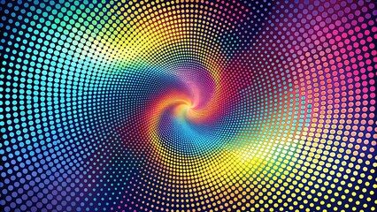 Wall Mural - A vibrant swirl of multicolored dots, creating a hypnotic effect, radiating outwards from a central point of bright light.