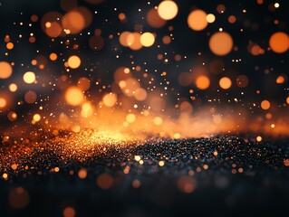Poster - Abstract background with sparkling glitter and bokeh lights in orange and gold tones.