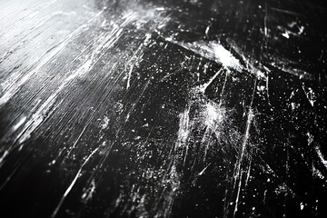 Poster - Abstract black and white textured background with white scratches and speckles on a dark surface.