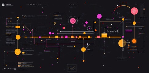 Poster - Abstract digital illustration with a complex network of lines, circles, and squares on a dark background.