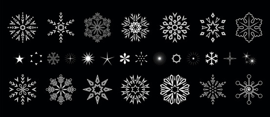 Snowflakes icon collection. Graphic modern black and white ornament.