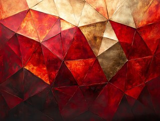 Poster - Abstract geometric background with red and gold metallic triangular shapes.