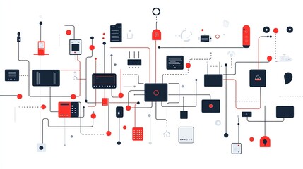 Poster - Abstract illustration of a network of connected devices and systems, representing the Internet of Things (IoT) and the interconnected nature of modern technology.