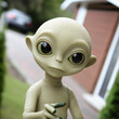 © qinglin - A cute alien character with large eyes, gazing with curiosity. Perfect for fantasy and sci-fi themes.