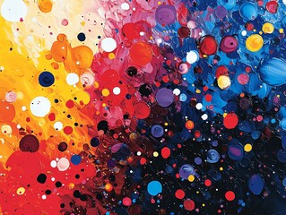 Aufkleber - Abstract painting with vibrant colors and dots, creating a dynamic and colorful composition.