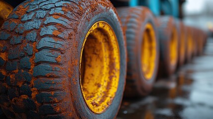 The tires of old caster wheels are torn and cracked, significantly diminishing their effectiveness.