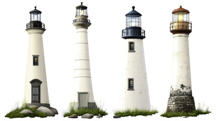 Poster - Collection of Four Lighthouses Against a Transparent Background Generative AI