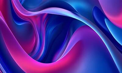 Fototapete - Abstract background with colorful wavy lines on blue, simple shapes in the style of 3d render, digital art, smooth gradients, soft edges, dark purple and light orange, indigo and violet,