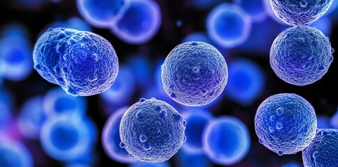 Poster - Close-up of blue cells against a dark background.
