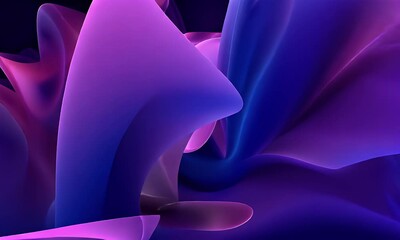 Fototapete - Abstract background with colorful wavy lines on blue, simple shapes in the style of 3d render, digital art, smooth gradients, soft edges, dark purple and light orange, indigo and violet,