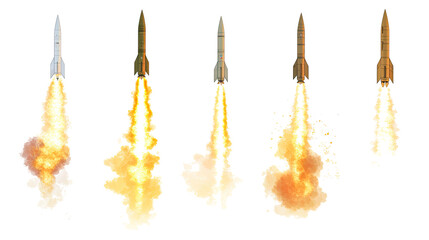 Poster - Missiles With Fire Trails on Transparent Background Generative AI