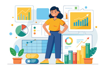Poster - Successful Businesswoman Reviewing Financial Data and Charts