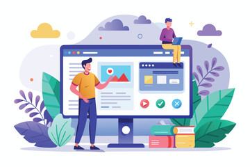 Poster - Smiling Man Presenting Website Design To Man On Computer
