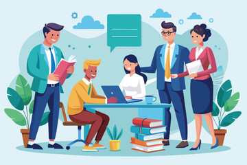 Poster - Business Team Meeting With Laptop and Books in Office