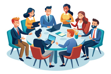 Poster - Business Professionals Meeting Around Table With Laptops