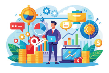 Poster - Businessman Analyzing Financial Data With Charts and Graphs