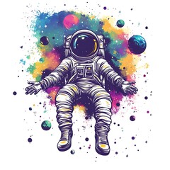 Poster - An astronaut floats in space, surrounded by colorful nebulae and stars.