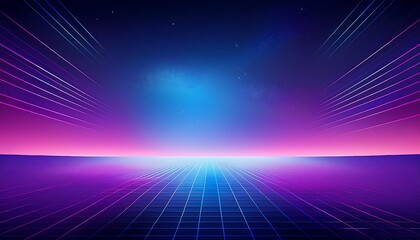 Poster - Retro futuristic background with glowing neon lines and a grid pattern.