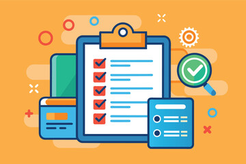 Poster - Illustrated Checklist With Completed Tasks and Magnifying Glass