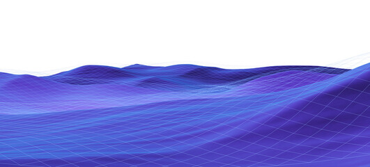 Poster - Abstract blue grid waves on a white background. The design features smooth, flowing curves. Concept of digital landscape. 3D Rendering