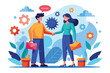 © Tanu - Business Professionals Shaking Hands in Front of Gear Icons