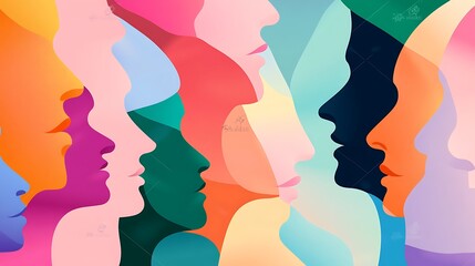 Aufkleber - A row of colorful profile silhouettes in a minimalist style representing diversity and inclusion.