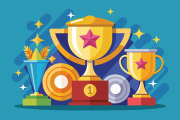 Poster - Gold Trophies and Medals for First Place Achievement