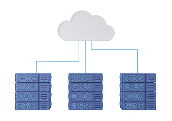 Poster - Cloud connected to server stacks on white background, concept of online storage. 3D Rendering