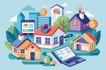 Poster - Colorful Illustration of Modern Homes in a Smart City
