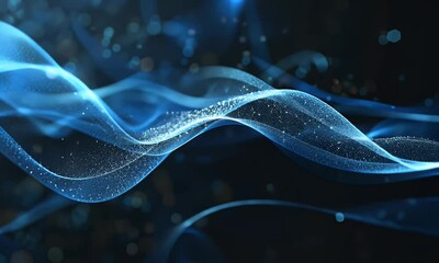 Poster - Fiber optic cable, closeup shot of blue glowing fibers in the background, with a high quality photo. 


