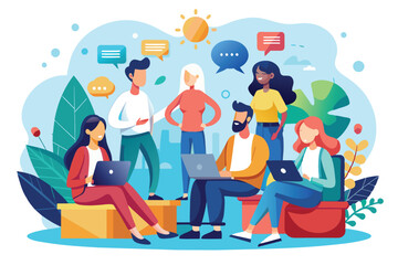 Poster - Diverse Team Working On Laptops Outdoors
