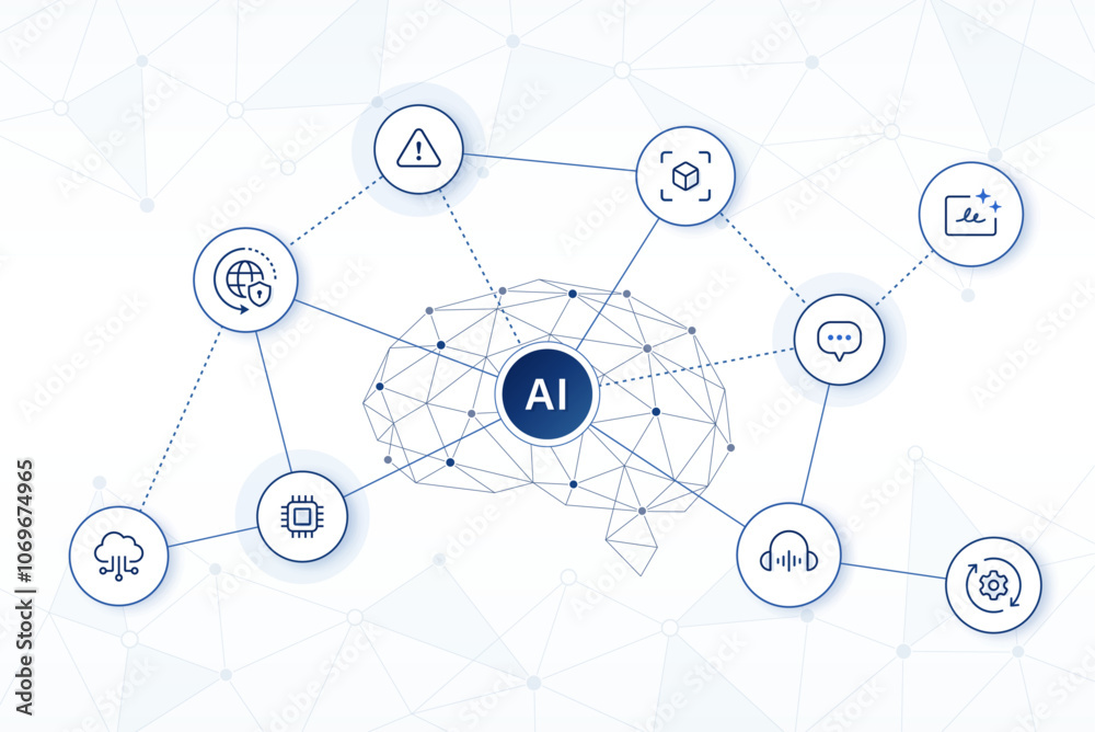 AI technology concept with AI brain neural network background. editable ...