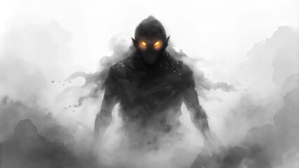 Poster - A shadowy figure with glowing eyes emerges from mist and fog