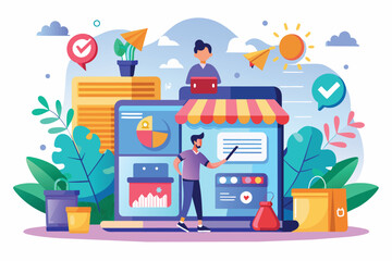 Poster - Man Using Laptop to Manage Online Store With Analytics and Data