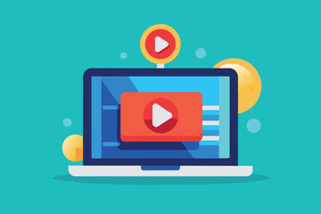 Poster - Laptop With Play Button on Screen, Indicating Video Playback