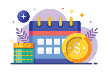 Poster - Colorful Calendar Illustration With Dollar Coin and a Plus Sign